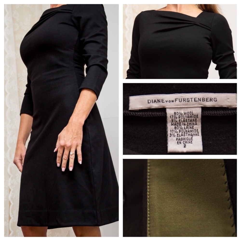 DVF, black, wool dress.  Work to play size 2